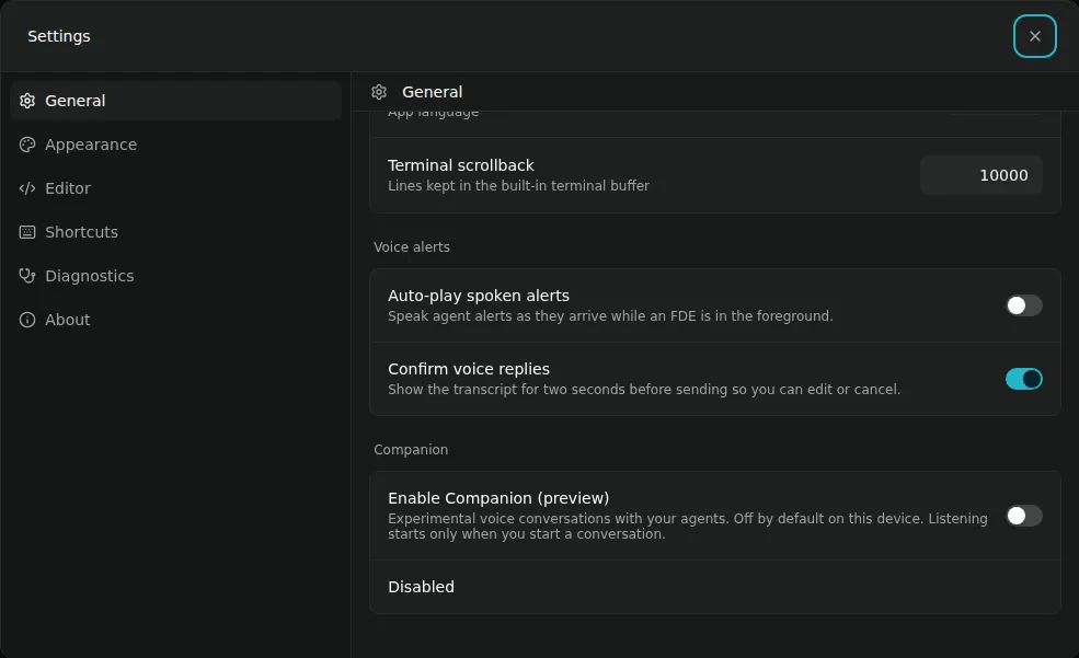 Companion settings