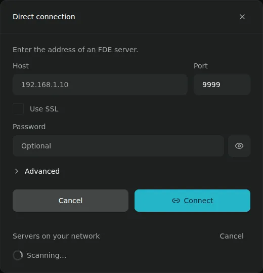 Direct connection dialog