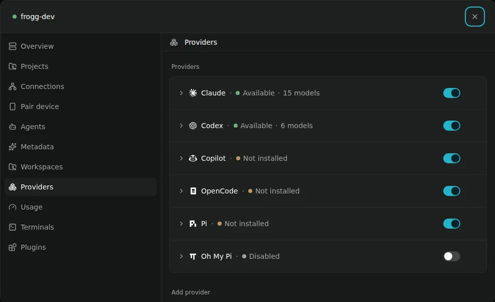 Host settings, Providers